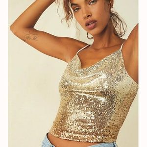 Free People “Stop and Stare” Gold Sequin Tank Top